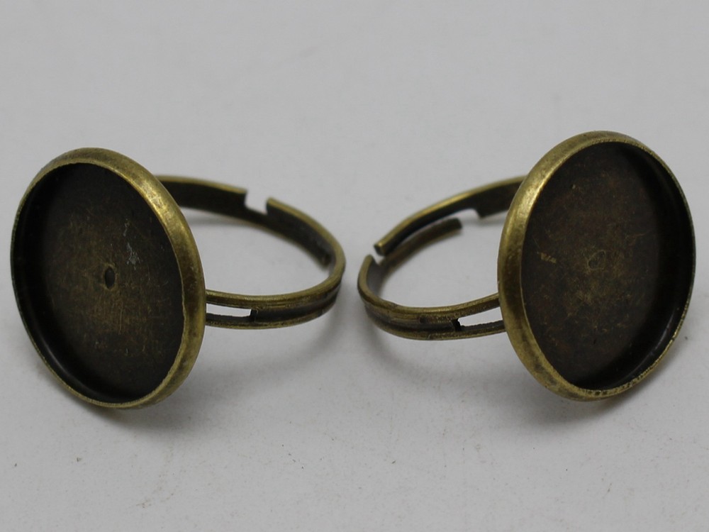 20 Bronze Tone Adjustable Ring Round Blank Cabochon Pad Bezel Setting Cup 16mm