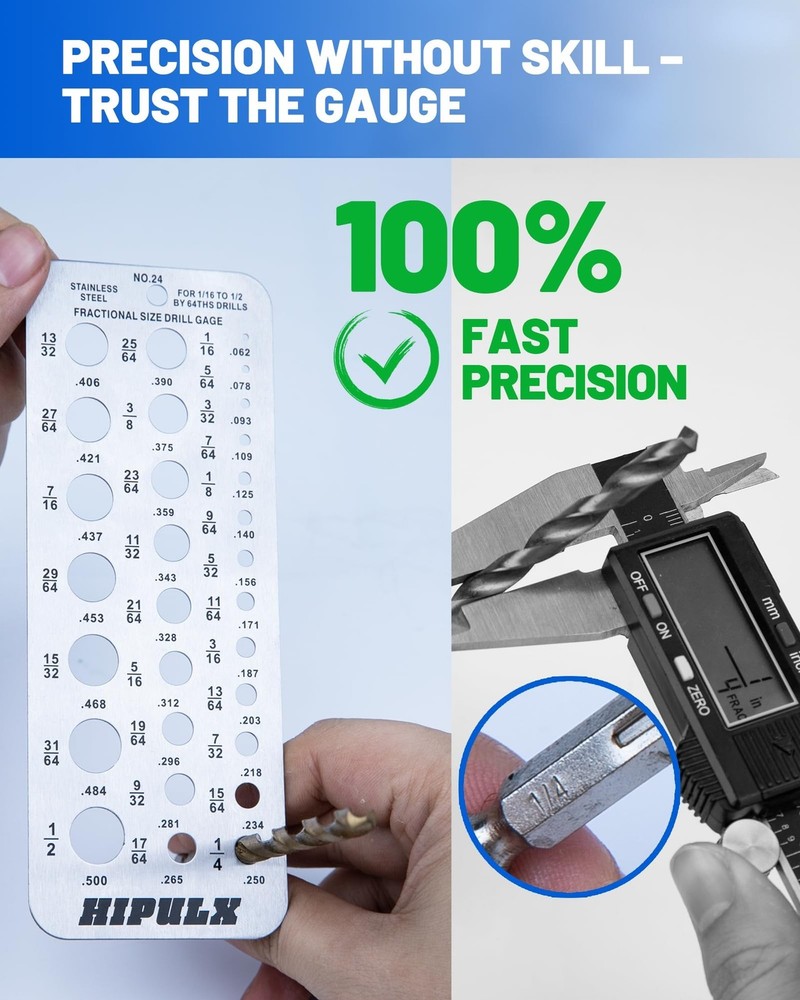 Drill Bit Gauge - 29 Hole Precision Measuring Tool for Drill Bits, Bolts | 1/...
