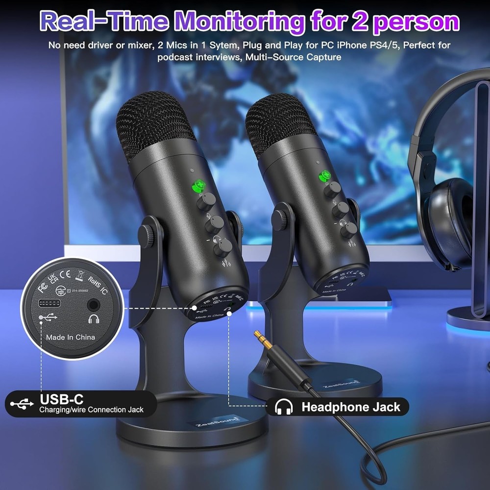 Podcast Microphone, Podcast Equipment Bundle for iPhone PC iPad Android, Dual Wi