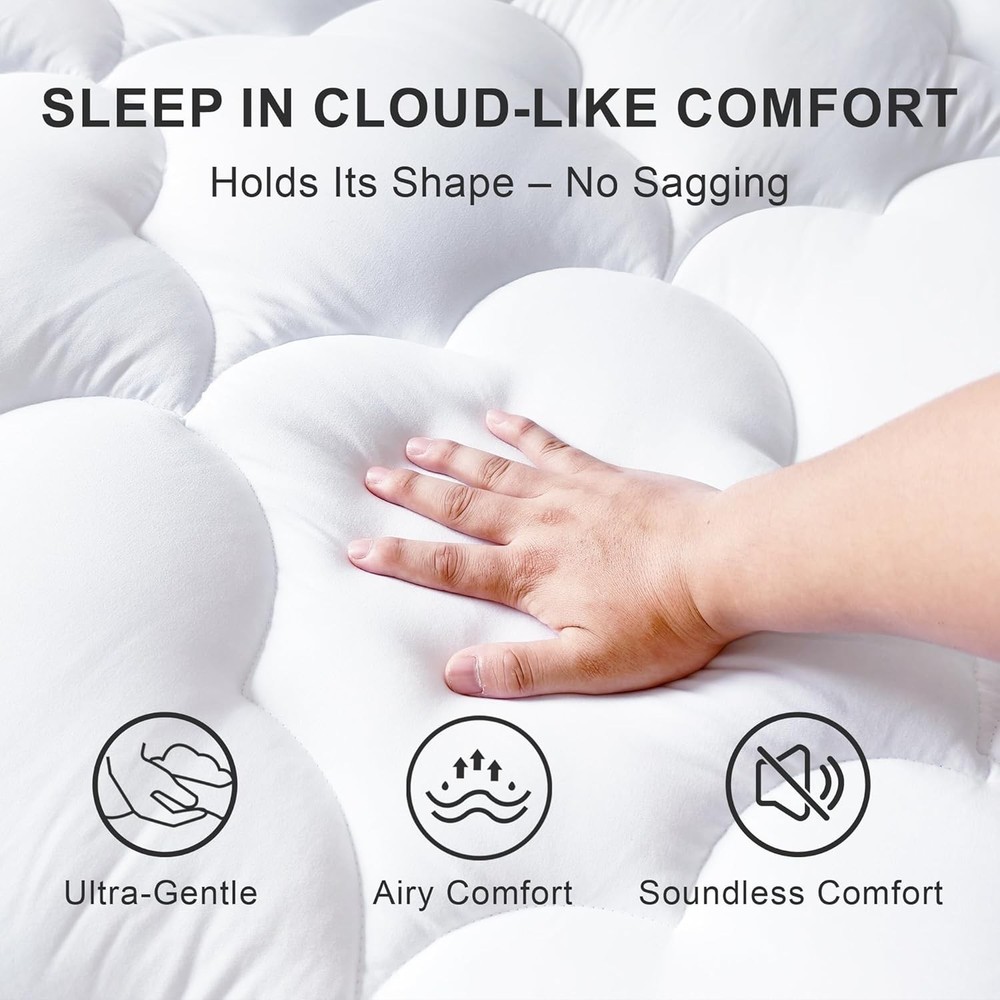 Queen Size Mattress Pad 2in Thick Quilted White
