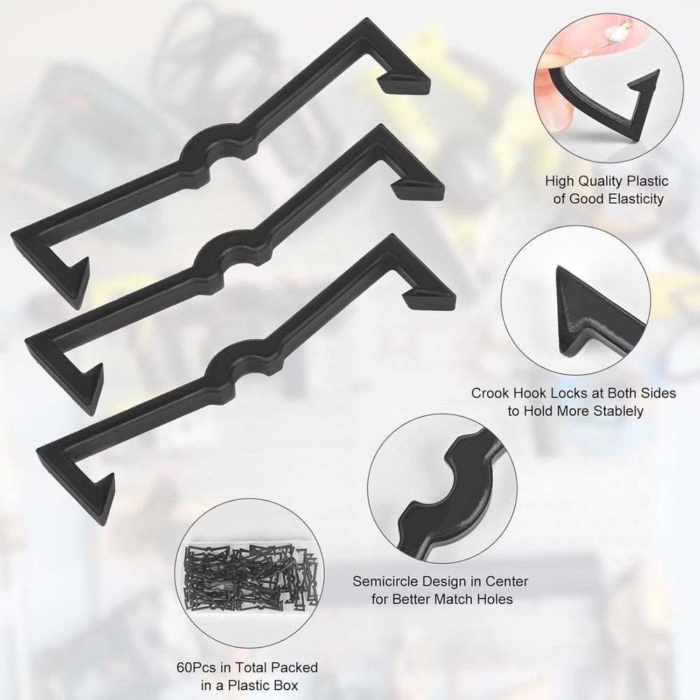 AccEncyc Black Peg Locks Plastic Pegboard Hook 60 Pcs,