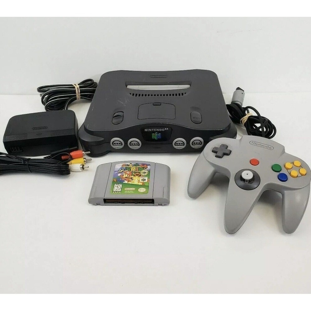Nintendo 64 N64 System / Console Bundle + Cables + 2 Controller + Super Mario 64