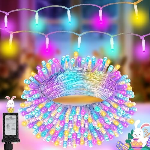 100 LED Easter Mini Lights - 33Ft Pastel Colored Connect String Light Plug in
