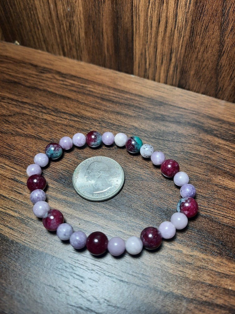 Handmade Lepidolite x ruby zoisite Crystal beaded bracelet