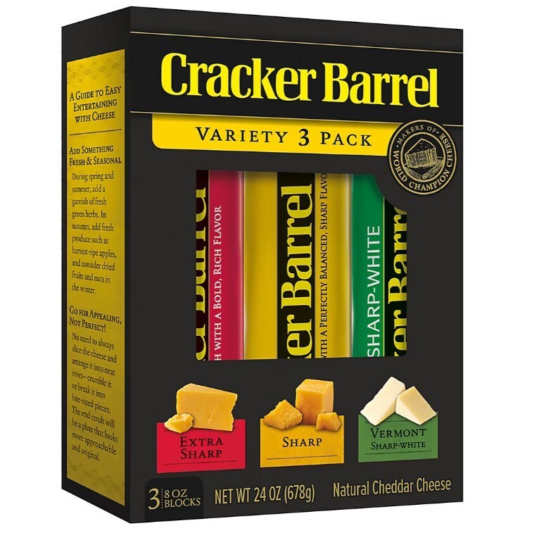Cracker Barrel Cheddar Cheese Variety 3 pk.-8 oz. ea. -sharp x-sharp, VT sharp