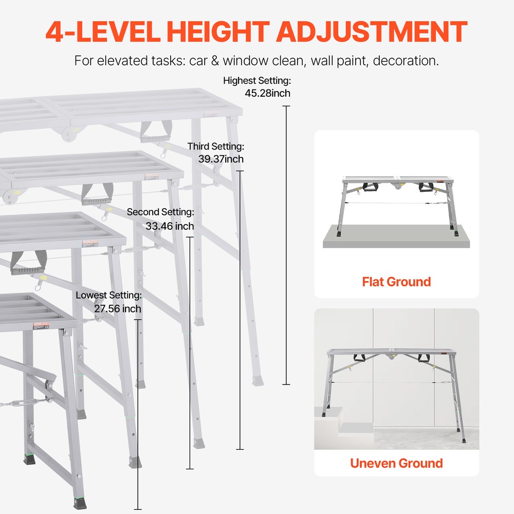Work Platform Adjustable Height Portable Scaffolding Platform 880 lb Load
