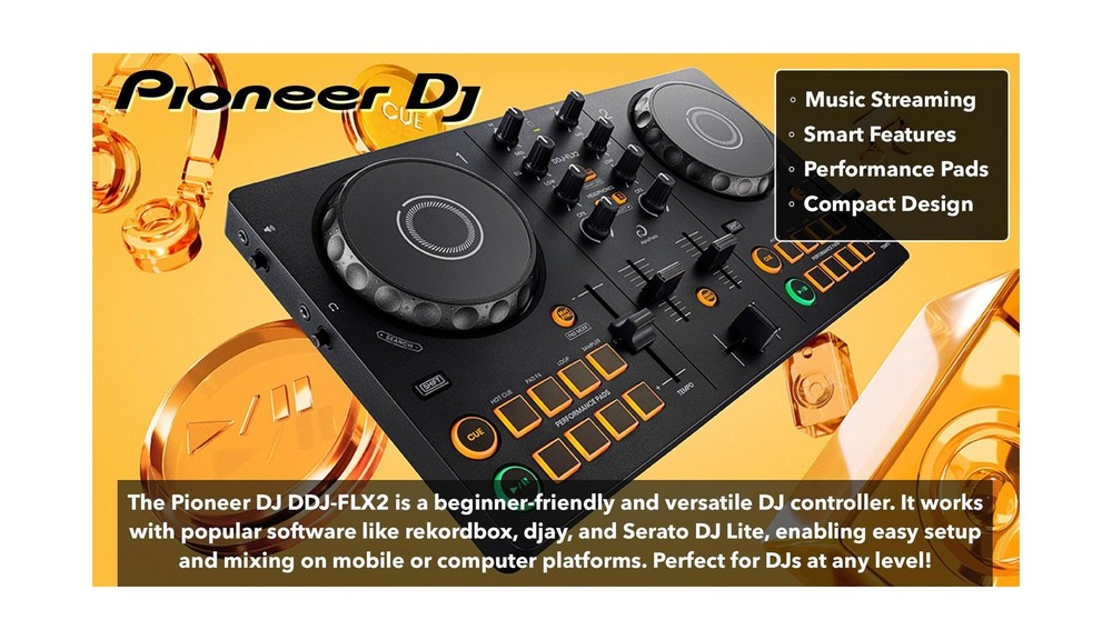 Pioneer DJ AlphaTheta DDJ-FLX2 Compact 2-Channel DJ Controller Bundle with Ca...