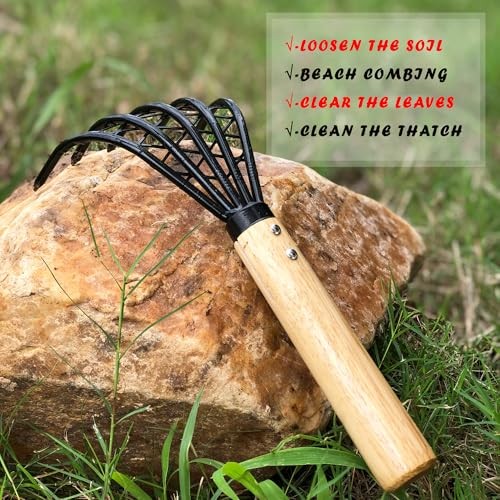 Garden Rake 5-Claw Landscape Dethatcher Thatching Beach Combing Rake for brown