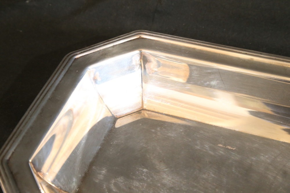 silverpltate tray decor antique 1930s metal flat octagonal serving
