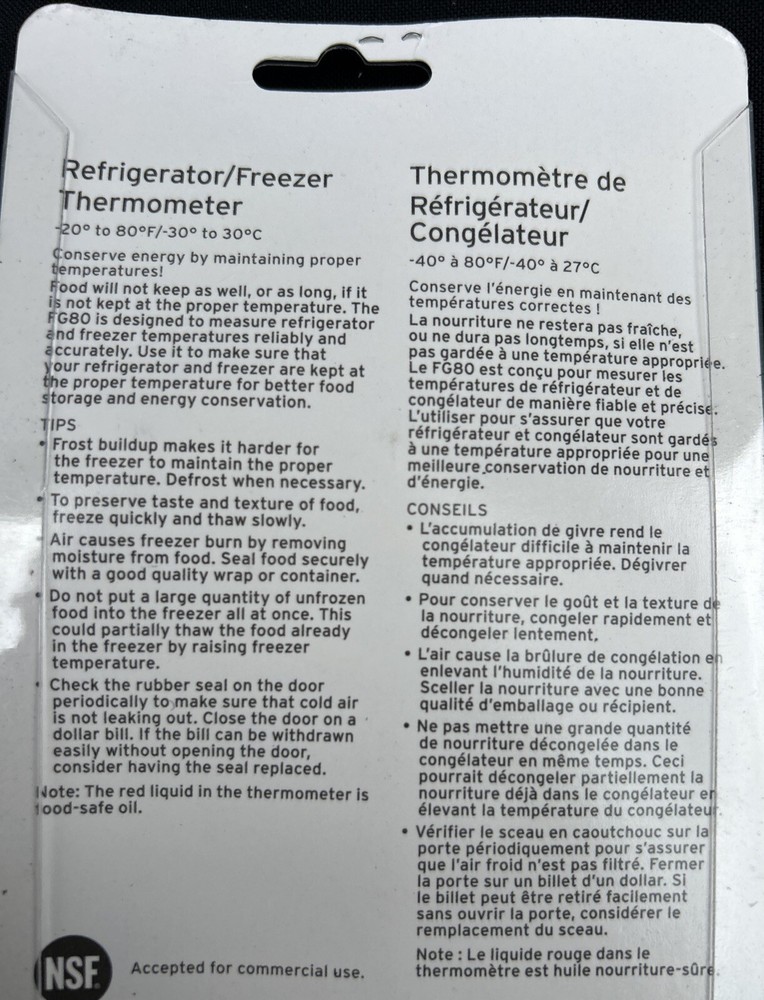 Ecolab Refrigerator/Freezer Thermometer Accurate