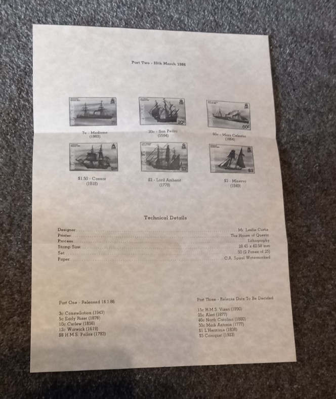 Bermuda 1986 Shipwrecks 3 Official FDCs, complete