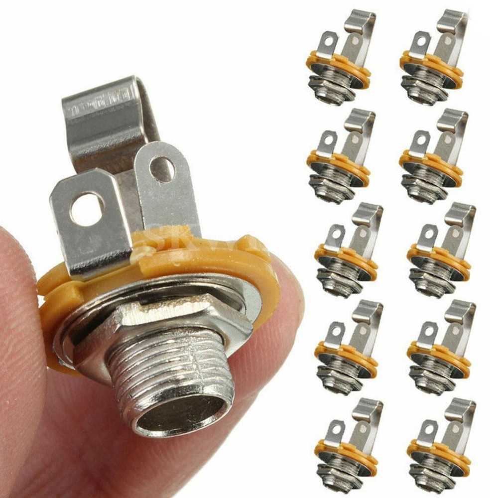 New 10 Pack Mono 1/4" 6.35mm ID Socket Jack Connector Panel Mount Guitar Plate