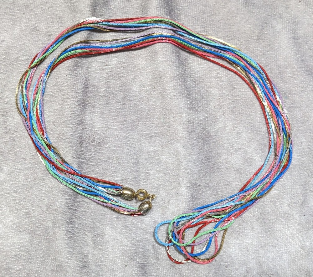 Vintage Rainbow Multistrand Metallic Thread Necklace