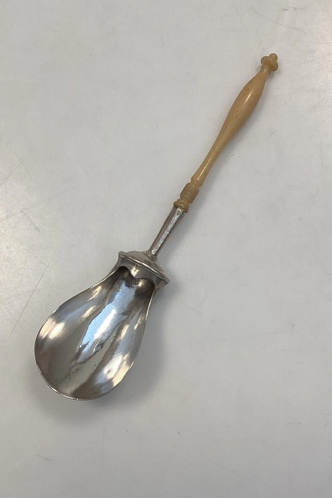 Danish Provincial silver sugar spoon with horn handle
