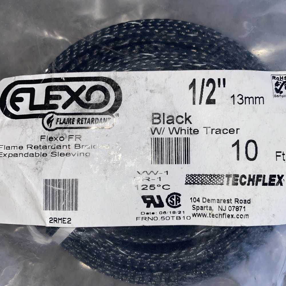 FLEX 1/2'' BLACK W/WHITE TRACER 10FT Sew-on