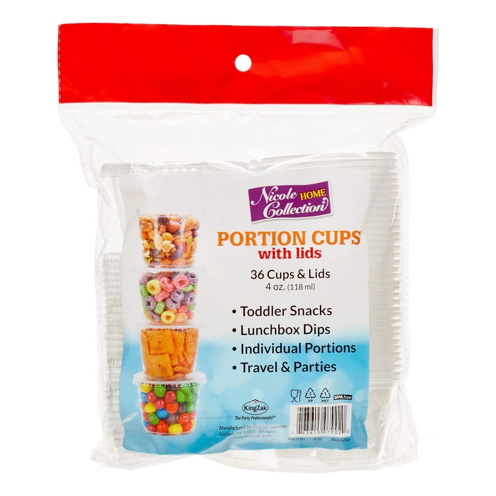Premium Plastic Portion Cups with Lid (4 Oz.) 36 Pieces - Stackable, Leak-Pro...