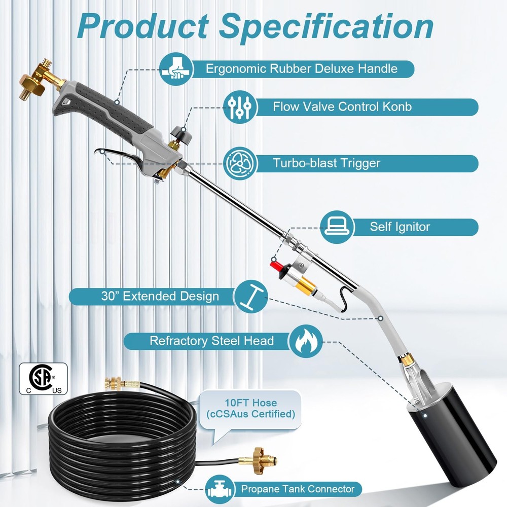 Propane Torch Weed Burner without Storage Bag, Silver