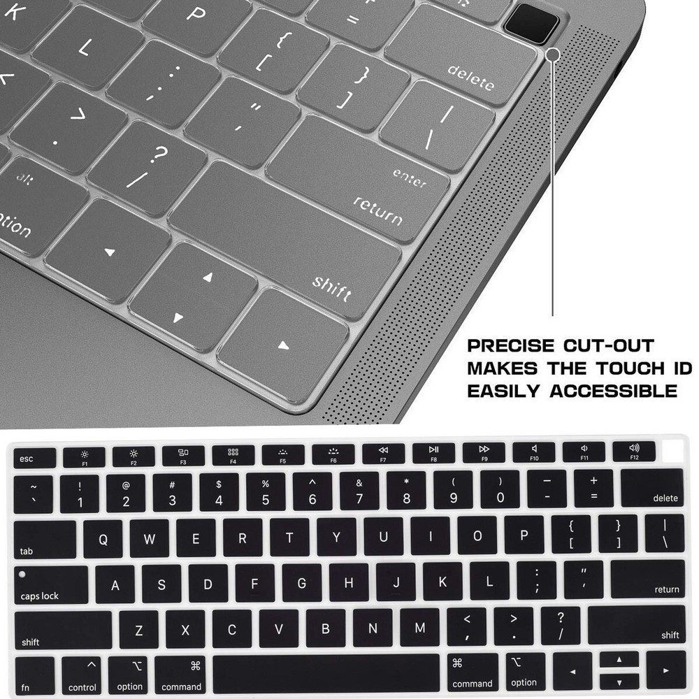 Thin Keyboard Cover Protector (2018+ MacBook Air 13" A1932), 2packs, Black+Clear