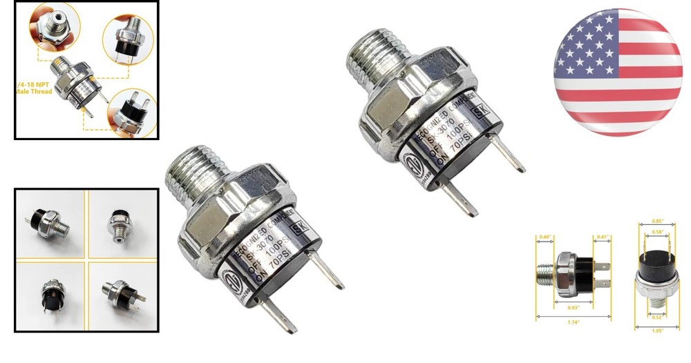 Durable 1/4" NPT Air Compressor Pressure Switch - Automatic Operation, 2 Pack