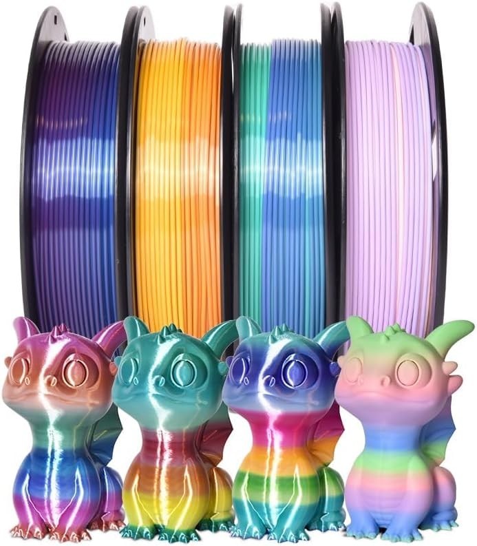 Shiny Rainbow PLA 3D Printer Filament Bundle - 4 Pack, 1.75mm, 200g Each