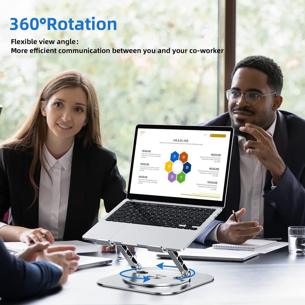 Laptop Stand with 360° Rotating Base, Foldable Adjustable A-Silver