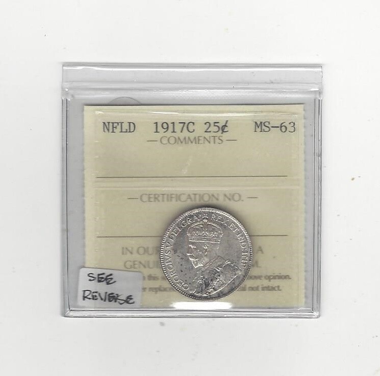 1917c  ICCS Graded Newfoundland 25 Cent, **MS-63**