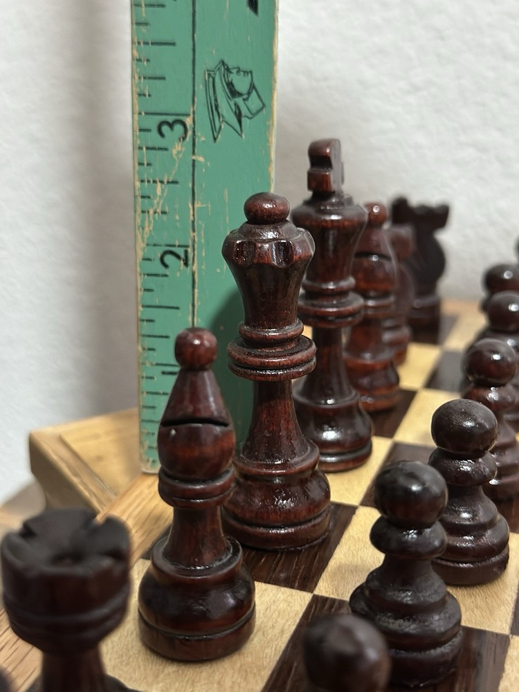Handmade Solid & Inlaid Wood Folding Storage Chess Checkers Box Hinged