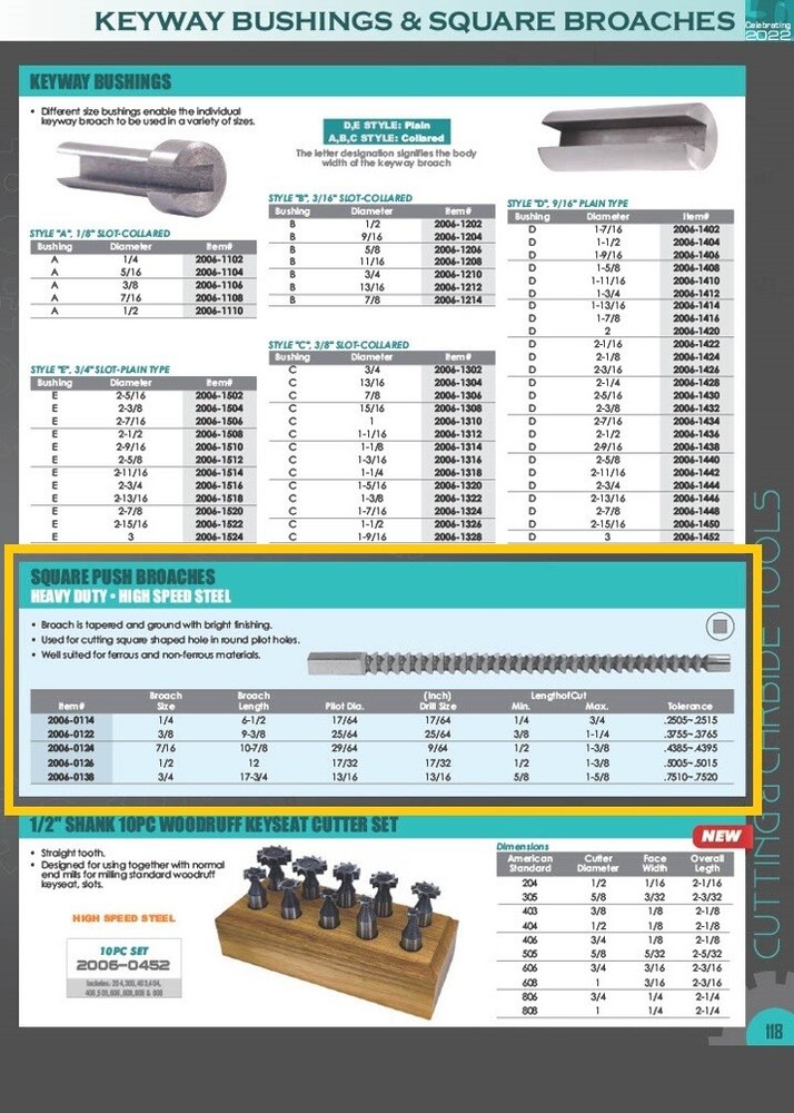 1/2" HIGH SPEED STEEL SQUARE PUSH BROACH (2006-0126)
