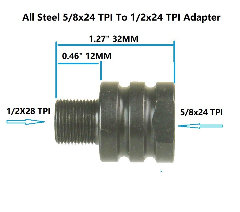 5/8X24 Inside Thread Convert To 1/2-28 Outside Thread TPI Muzzle Brake Adapter