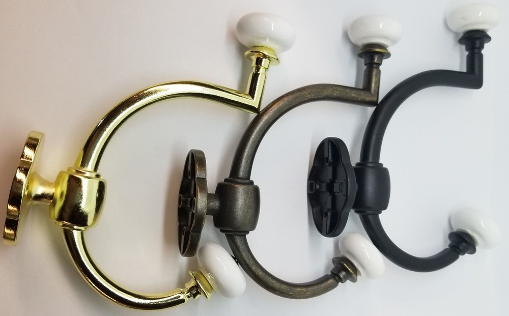 Bright Brass Double Front Mount Coat Hook Porcelain Knobs old classic rack hat