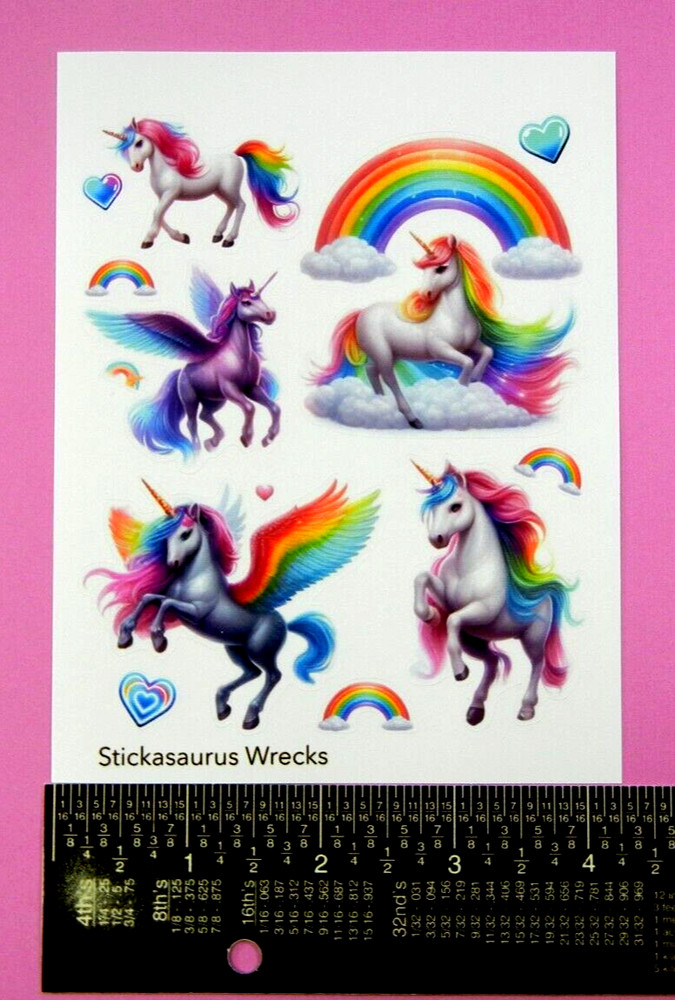Unicorns Rainbows & Hearts Sticker Sheet
