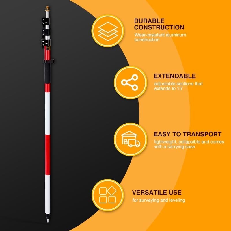 15ft Aluminum Prism Pole w/ Quick Lock System-