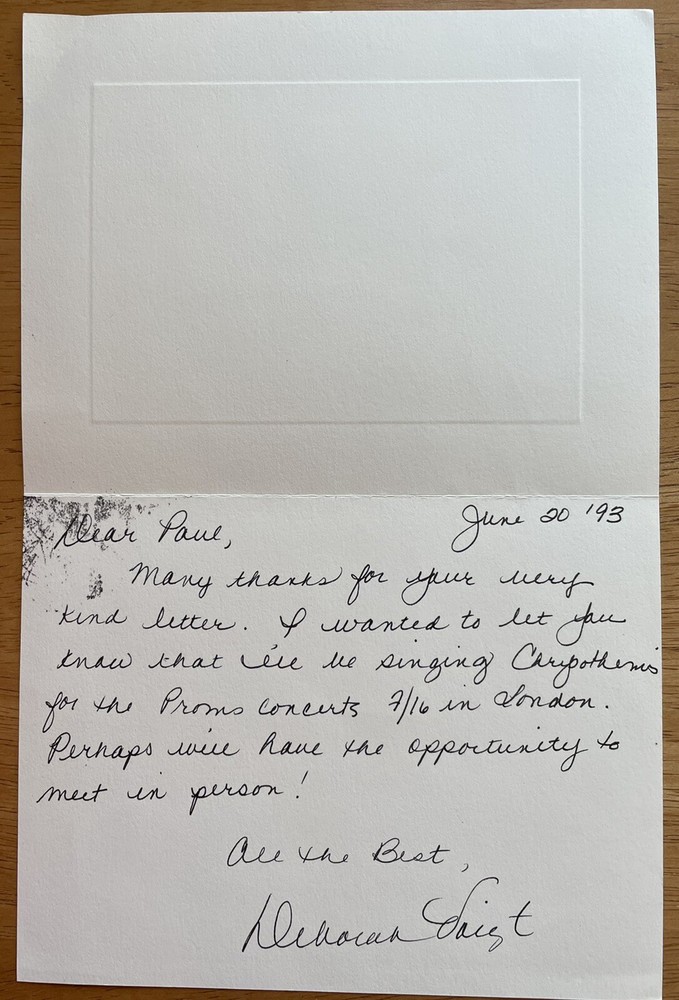 Soprano Deborah Voight Autograph Letter