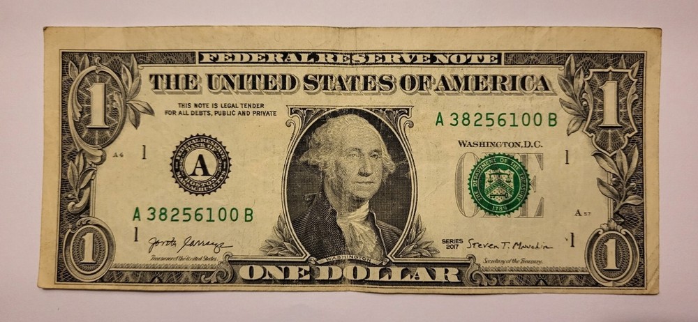 2017 $1 One Dollar Bill Error Misaligned Miscut Currency