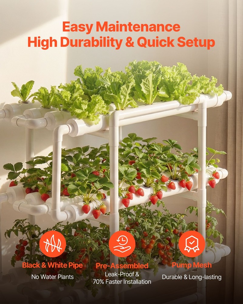 VEVOR UPVC Hydroponics Growing System Kit 3-Tier 108 Sites Sun & Light Blocking