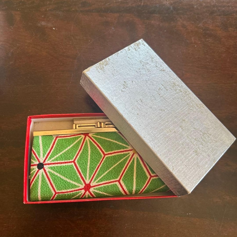 Geometric Pattern Canvas Clutch Bag Red Interior Compact