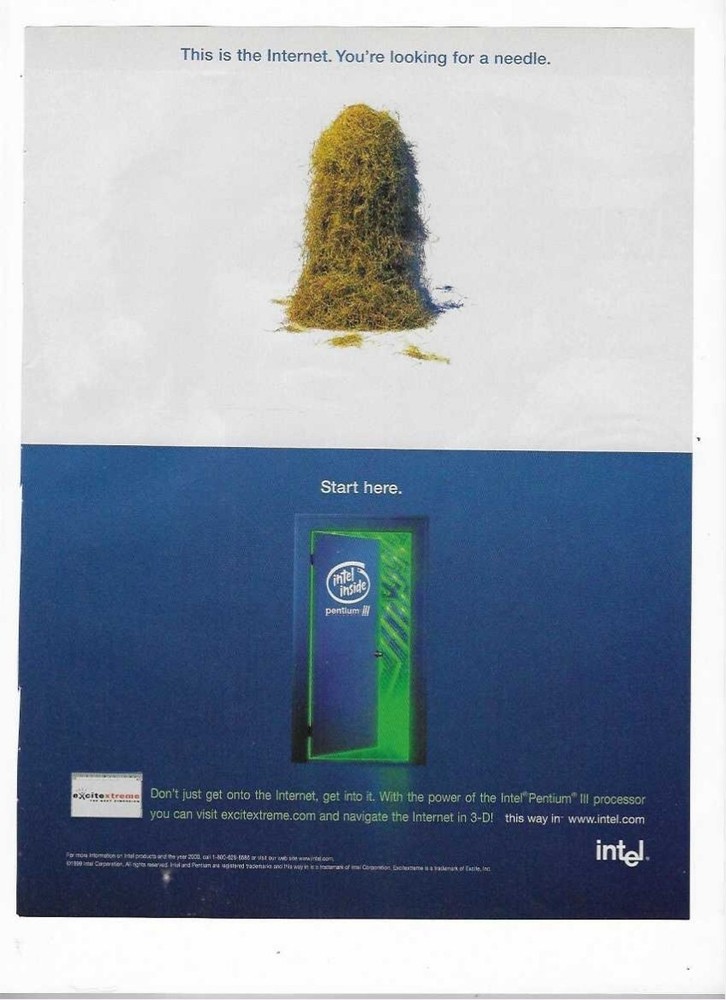 Intel Pentium III Processor Excite excitextreme.com  1999 Vintage Advertisement