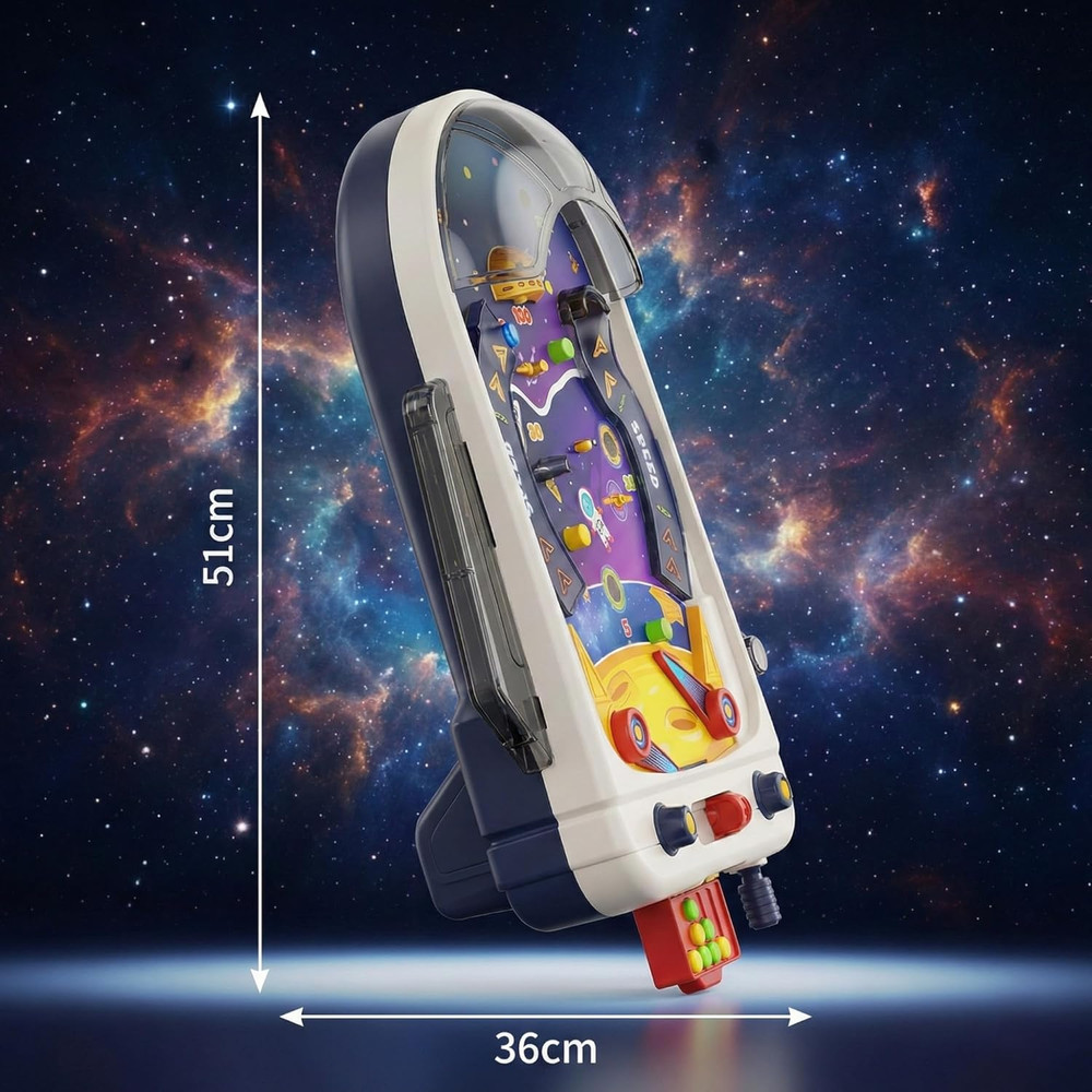 Tabletop Pinball Machine — Space Board Game with Obstacles, Pull-Rod Launcher, T