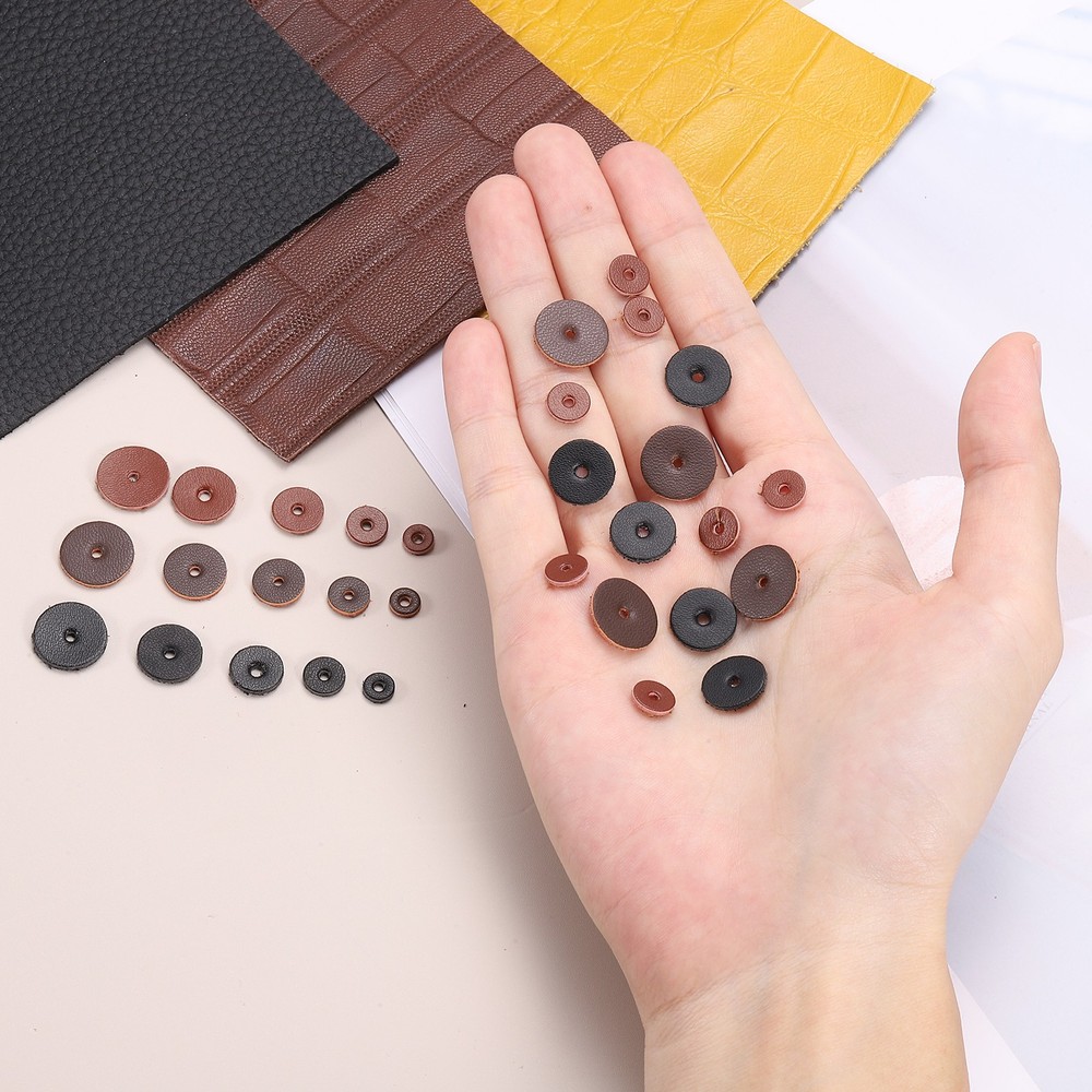 150pcs Leather Washers Handle Spacer 1.5 mm Thick Round, 5Sizes, Black