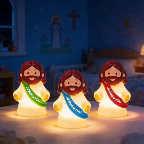 3 Pack Easter Jesus Night Light Lamp, LED Tap-Dimmable Bedside Touch Lamp,