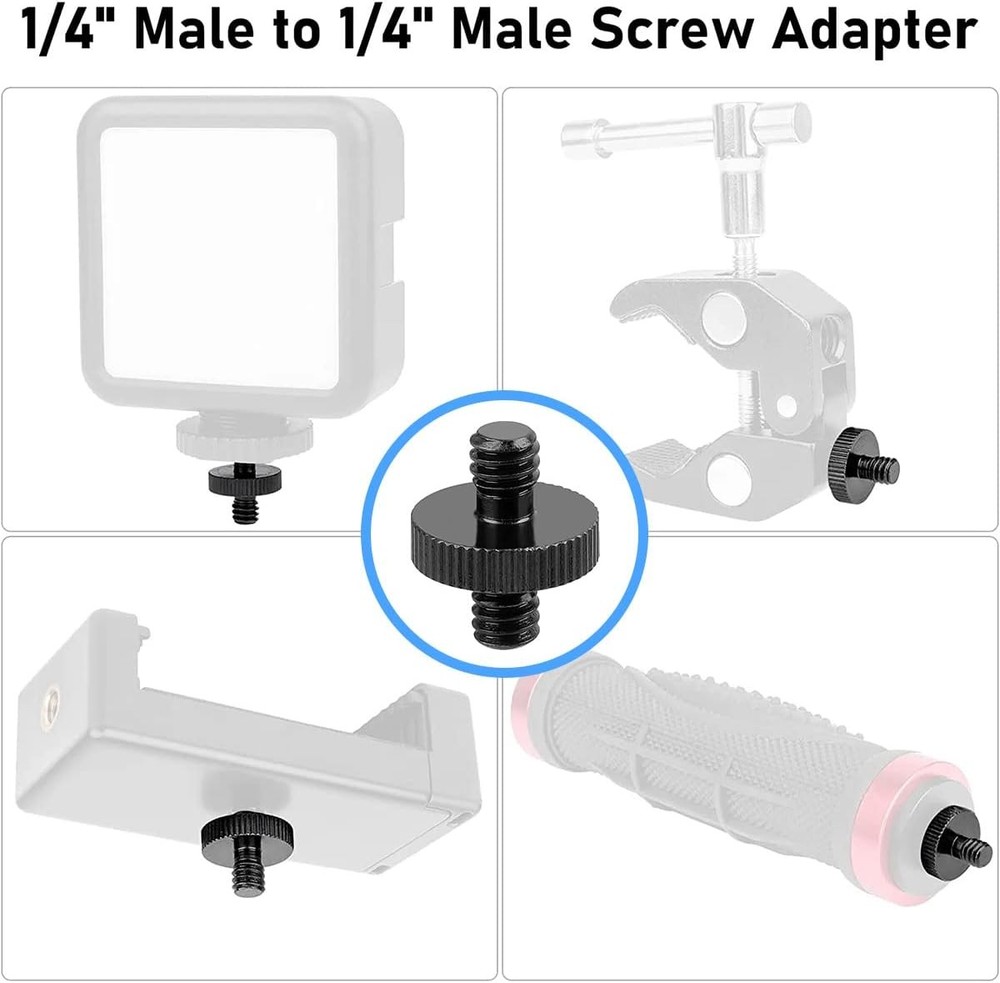 Threaded Tripod Screw Adapter Double Head Stud Standard Mounting Thread Black