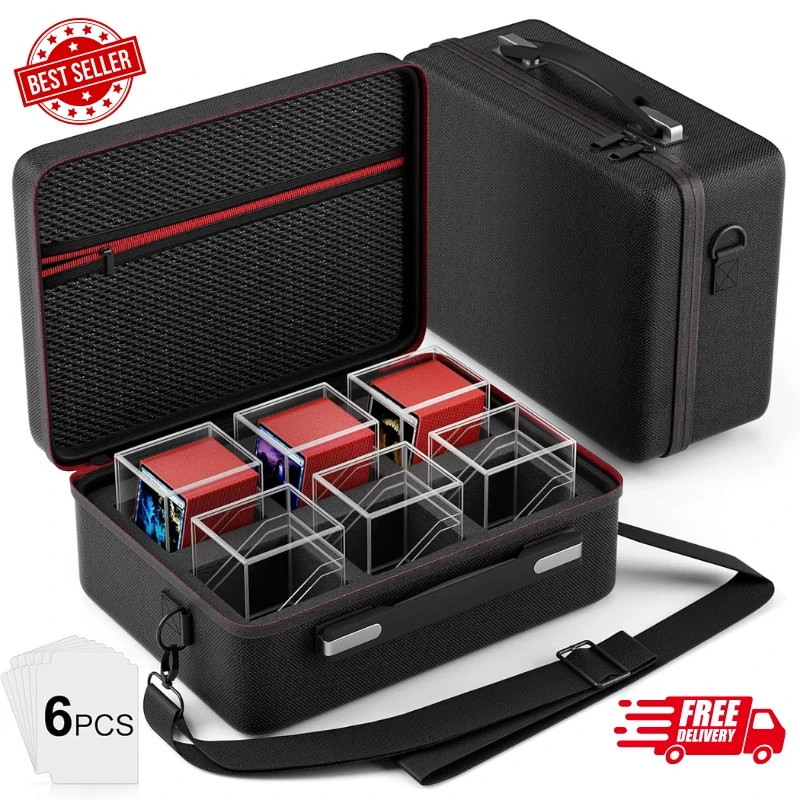 Card Deck Box with Portable Case, 6 Pack Clear Commander Deck Box with 6 Divider