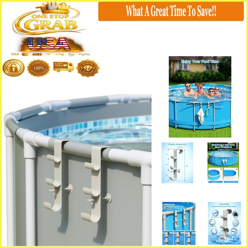 Adjustable Pool Hook for Poles - 3-Hook Pool Accessories Organizer