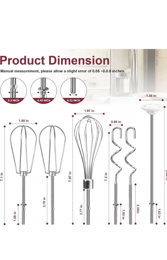 KitchenAid Hand Mixer Attachments Set - Beaters, Whisk, Dough Hooks, Silver