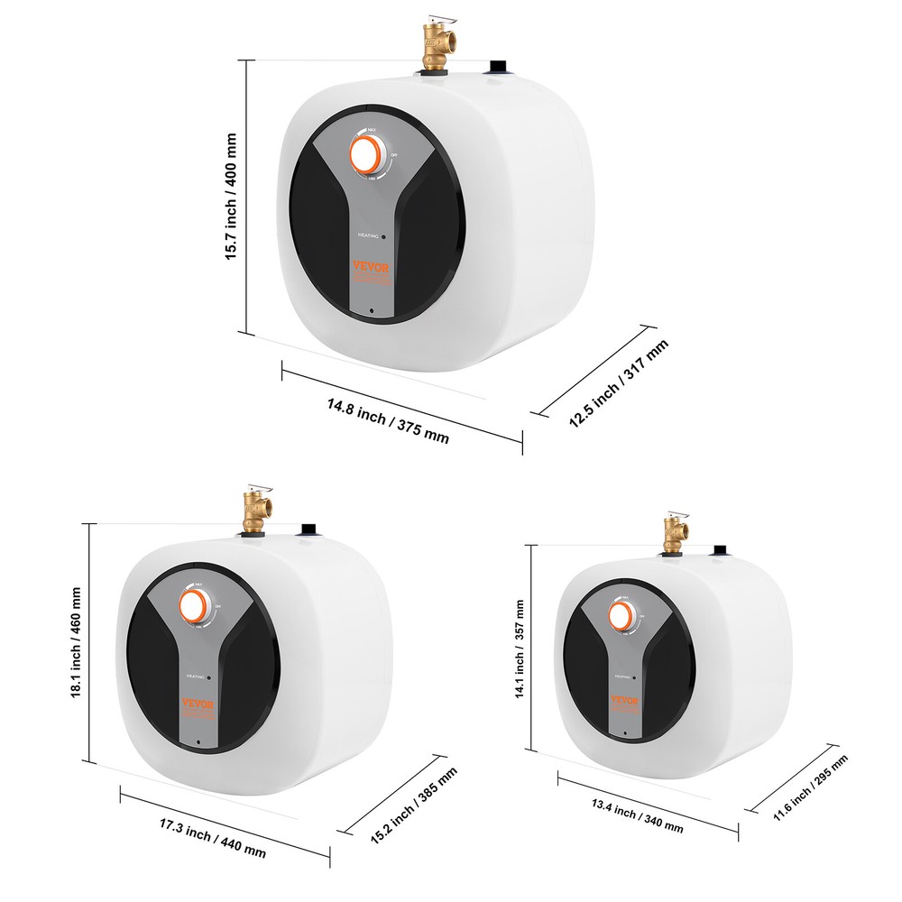 VEVOR 2.5/4/8 Gal Electric Hot Water Heater Mini Tank Compact 1400W Kitchen Sink