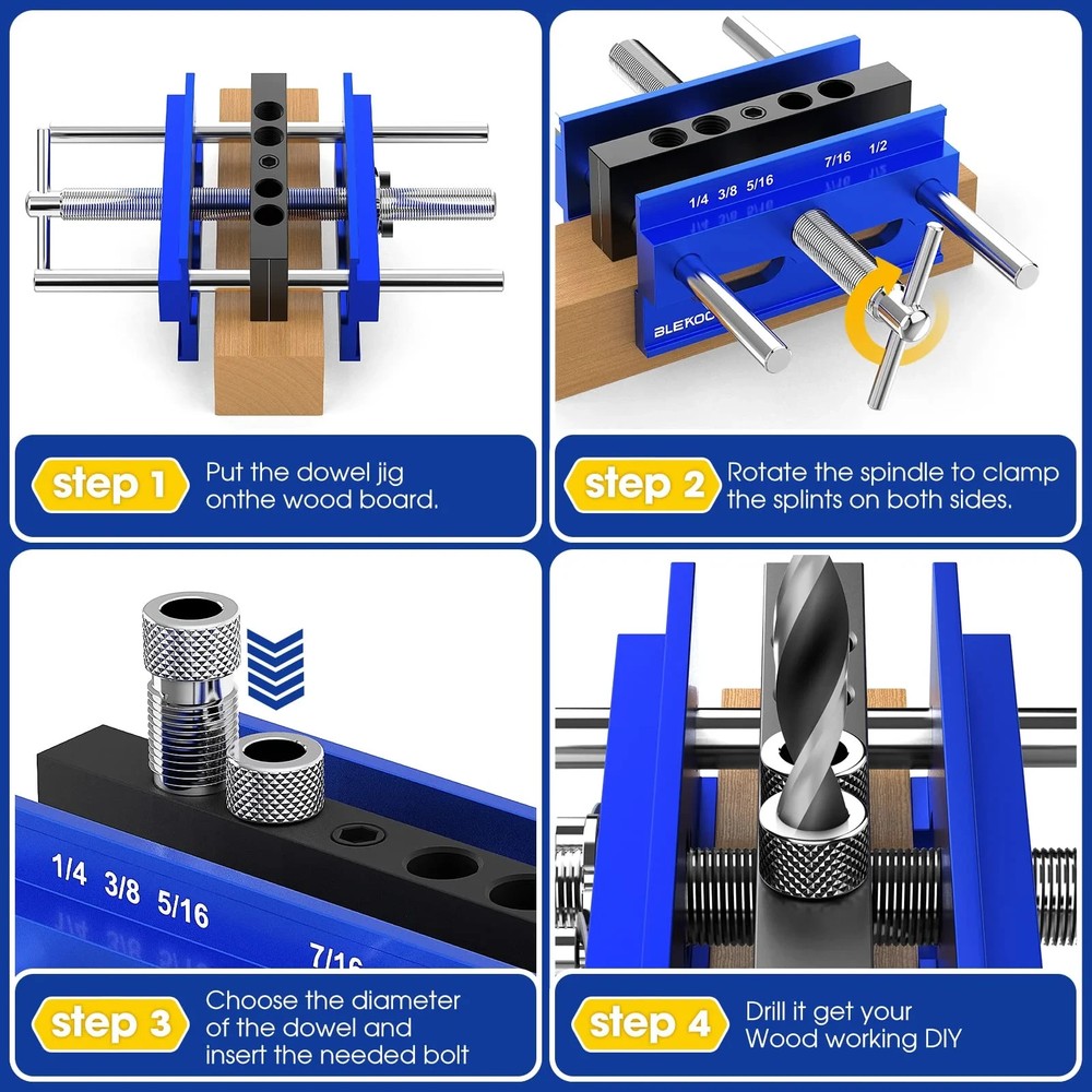 Self Centering Doweling Jig Kit, Adjustable Drill Guide with 6 Bushings