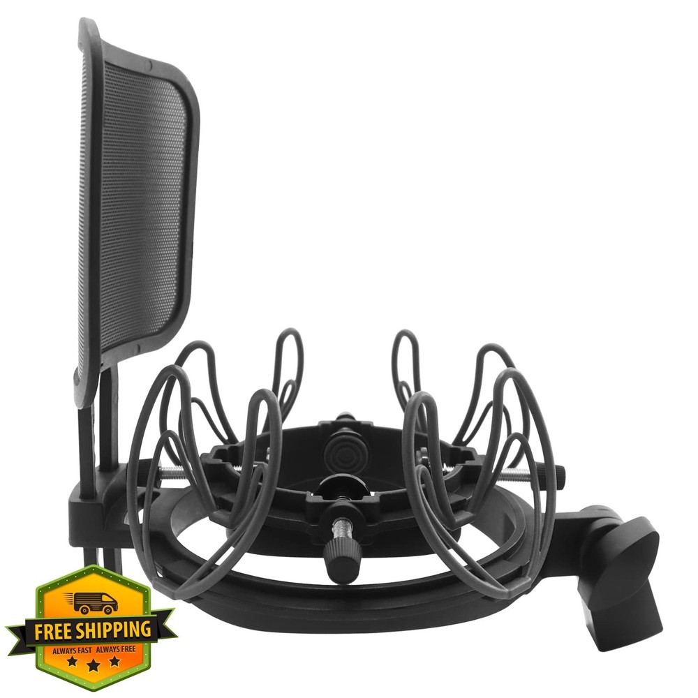 SUUNTOK Microphone Shock Mount Pop Filter Stand Holder Clip Black