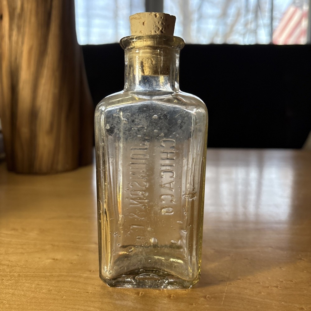 Antique C.E. Johnson & Co. Chicago, Polish Bottle. Embossed Cork Top