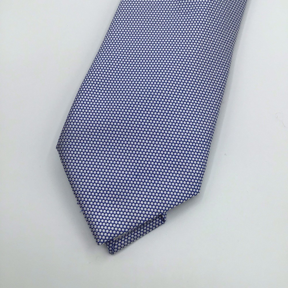 Brioni Silk Tie Blue White Micro Dot Pattern Handmade Italy Classic Luxury