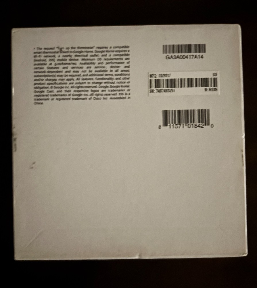 Google Home Smart Speaker with Voice Assistant White  GA3A00417A14 OPEN BOX